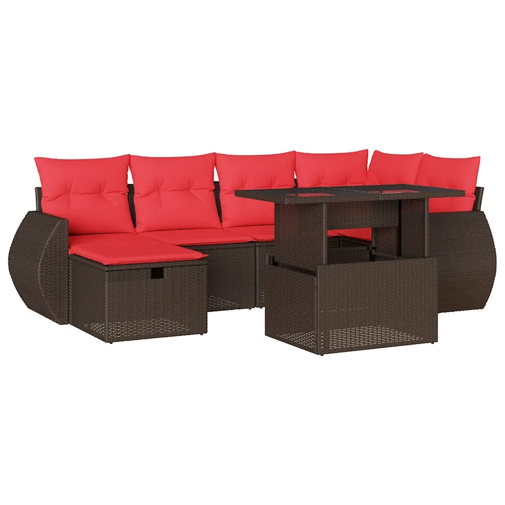 Set Divani da Giardino 7 pz con Cuscini Marrone in Polyrattan 3275144