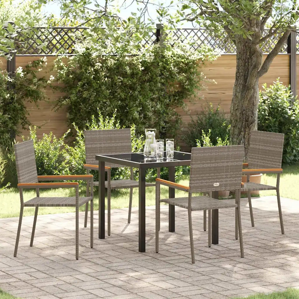 Set da Pranzo per Giardino con cuscino 5 pcs Grigio polyrattan