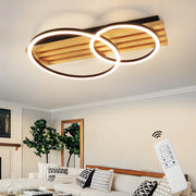 ZMH Lampada da soffitto LED in legno dimmerabile 55 cm 36W 2 anelli design geometrico telecomando per camera letto