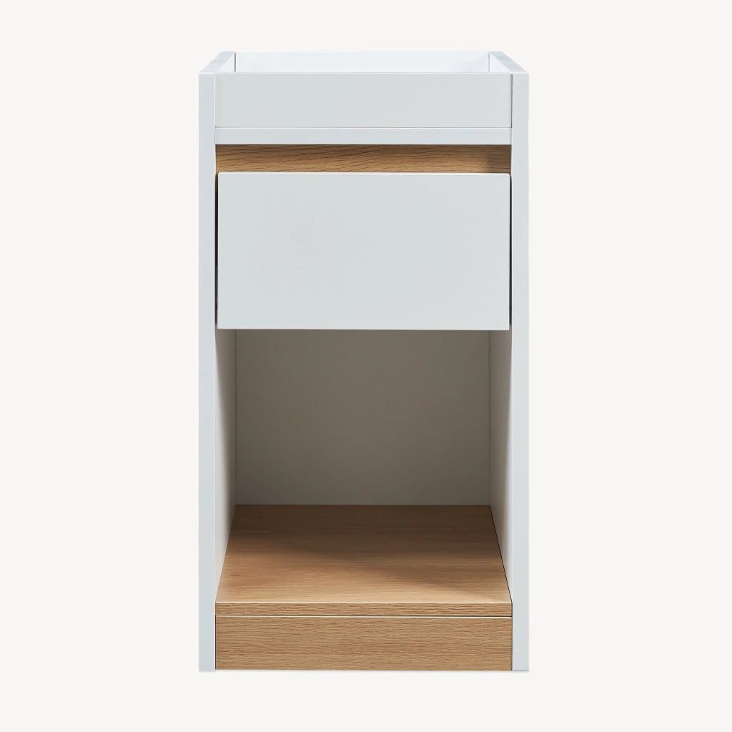 Comodino Lure con Cassetto e Vano Aperto Mobiletto Laterale 55 x 30 x 35 cm - Bianco/Effetto Rovere [en.casa]