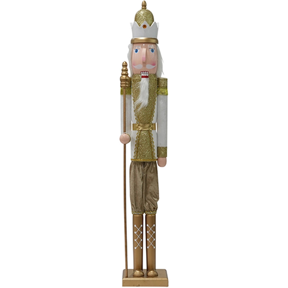 Soldato Schiaccianoci Natale in Legno 106 cm Decorazione Natalizia Oro e Bianco