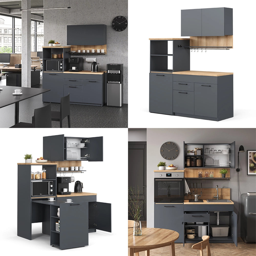 Vicco Cucina singola Antracite 160 cm con tavolo allungabile con striscia LED