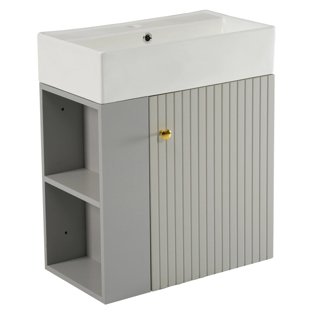 Mobile bagno con lavabo 55 cm, pannello a rilievo, grigio e bianco