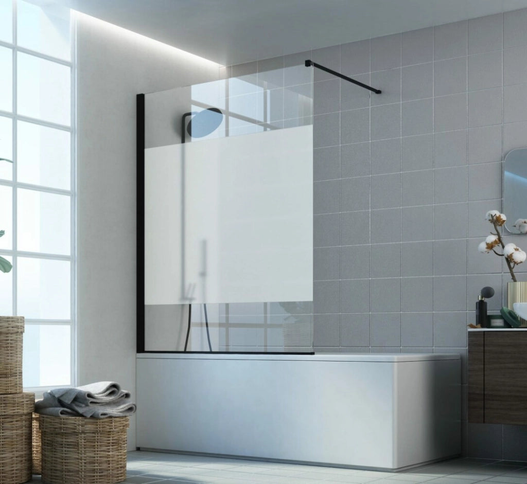 Box Sopravasca Walk-in Vetro Serigrafato Telaio alluminio Nero - Misura: 77.5-80 x H 150 cm 