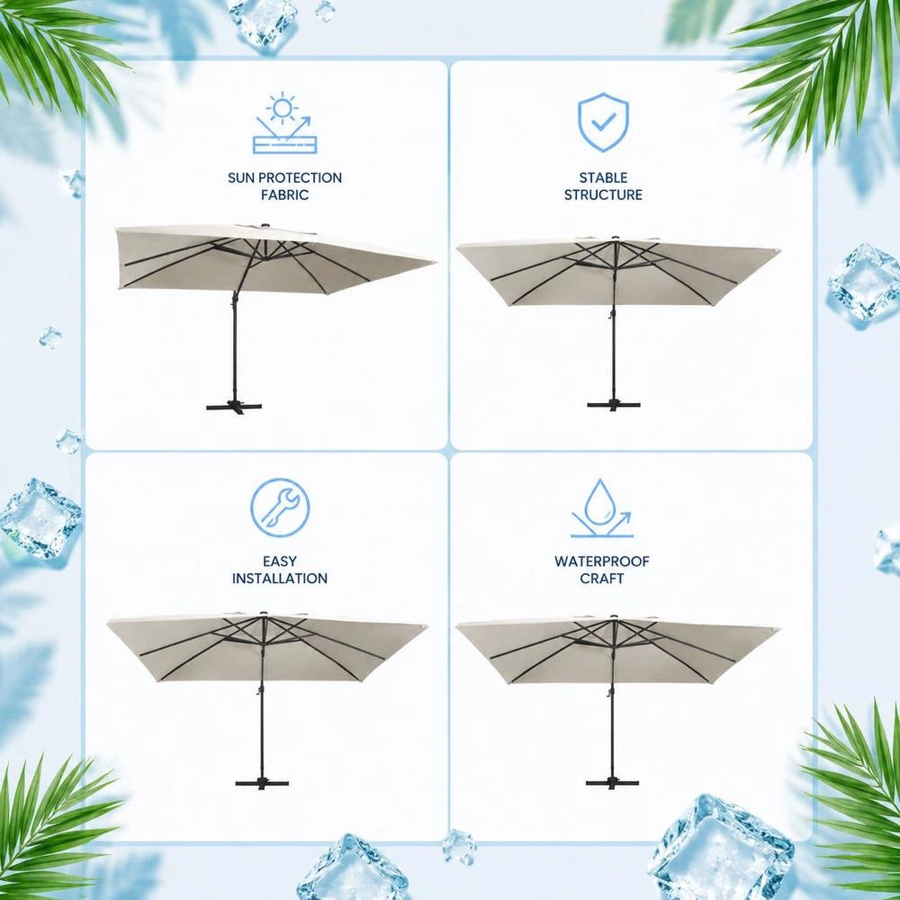 Parasol With LED Lighting, Aluminum Mast, 400x300 Cm, Sand White
