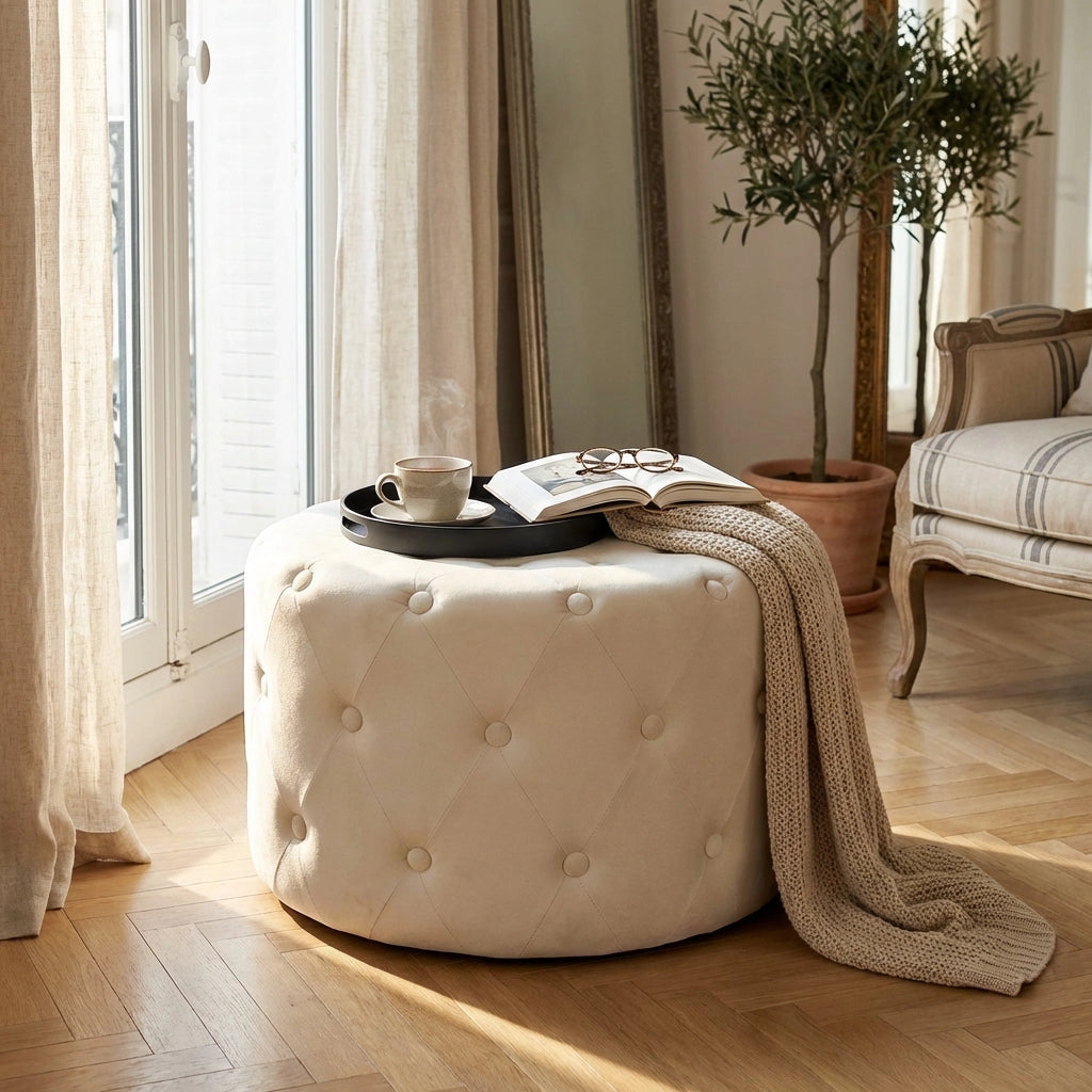 Pouf contenitore rotondo in velluto -  PASCAL
