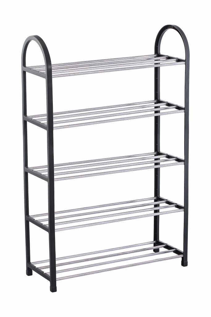 Scarpiera in Plastica e Metallo con 5 Ripiani Nera 50 x 18,5 x 74,5 cm