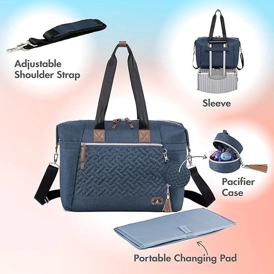 Luiertas con cuscino per il collo e cuscino per il sedere, grande borsa da viaggio per mamma e papà, sacchetto per bambini multifunzionale per ragazzi e ragazze, blu marino