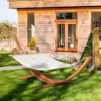 Amaca con Supporto in Legno e Cotone, Amaca da Giardino per altri Spazi Esterni, 392x120x102cm, Bianca