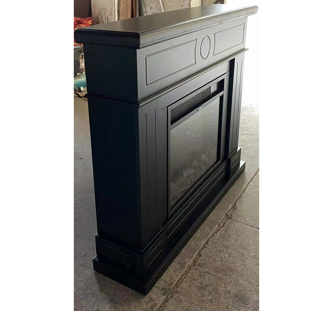Mpc Camino Lipari Camino Da Pavimento Con Cornice e Bruciatore Elettrico Da 1500w Nero Effetto Fiamma Super Realisitco e Cornce In Legno Mdf Nero Profondo Caminetto Design Completo Di Telecomando