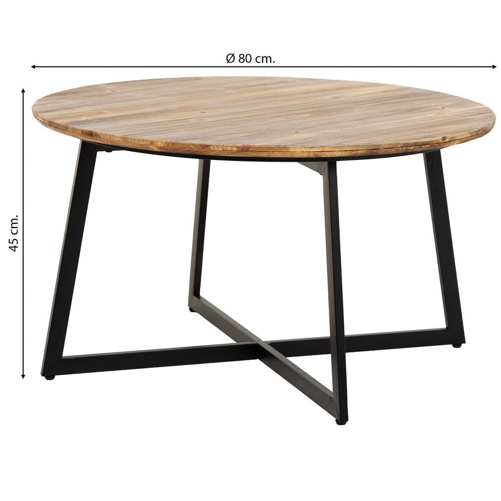 Tavolino rotondo in metallo e legno 80x80x45h cm