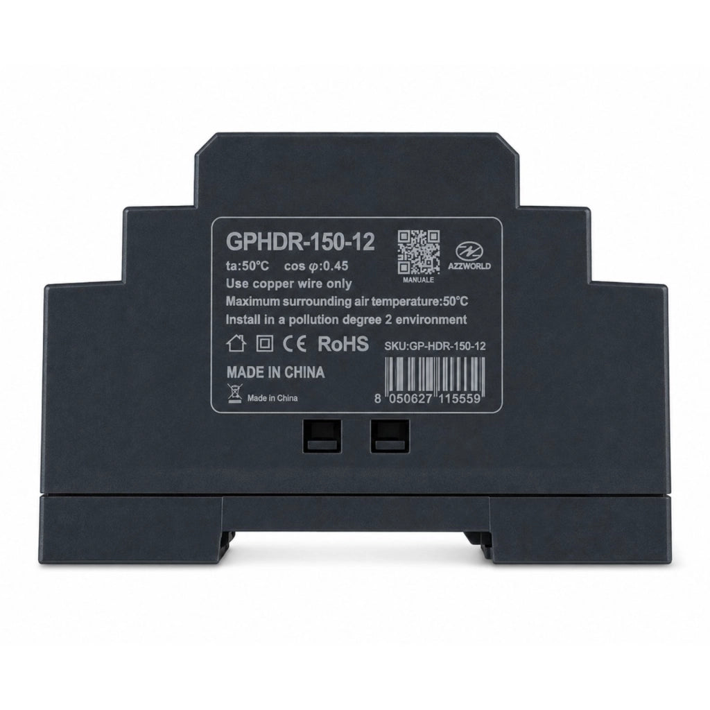 Alimentatore Trasformatore Da Guida Barra DIN 150W, 6 Moduli, Serie HDR-150, Disponibili DC 12V 24V (DC 12V)