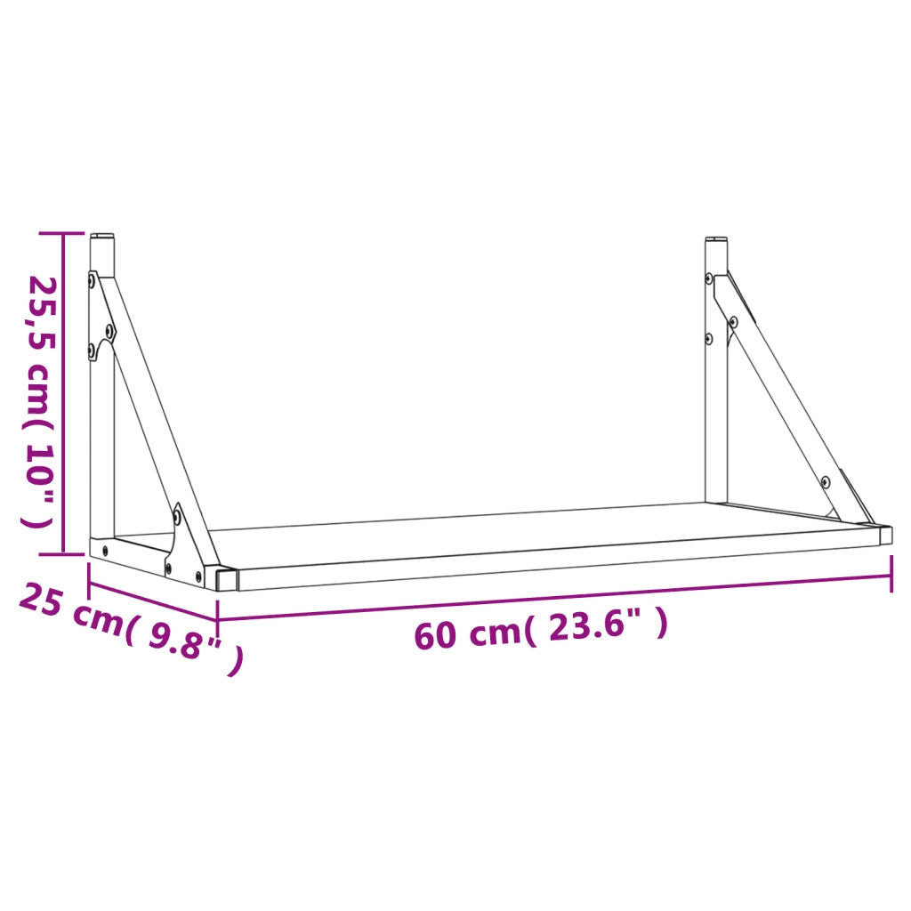 Mensole Parete 2pz Rovere Fumo 60x25x25,5 cm Legno Multistrato 836335