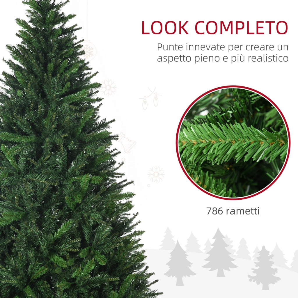 Albero di Natale Artificiale 180cm con 786 Rami, 2 Sezioni e Base in Metallo, Verde