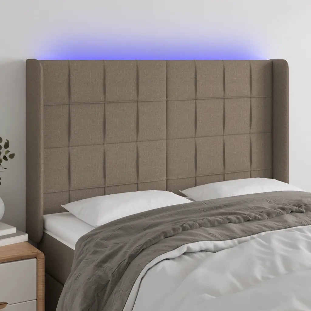 Testiera | Testata a LED Tortora 147x16x118/128 cm in Tessuto