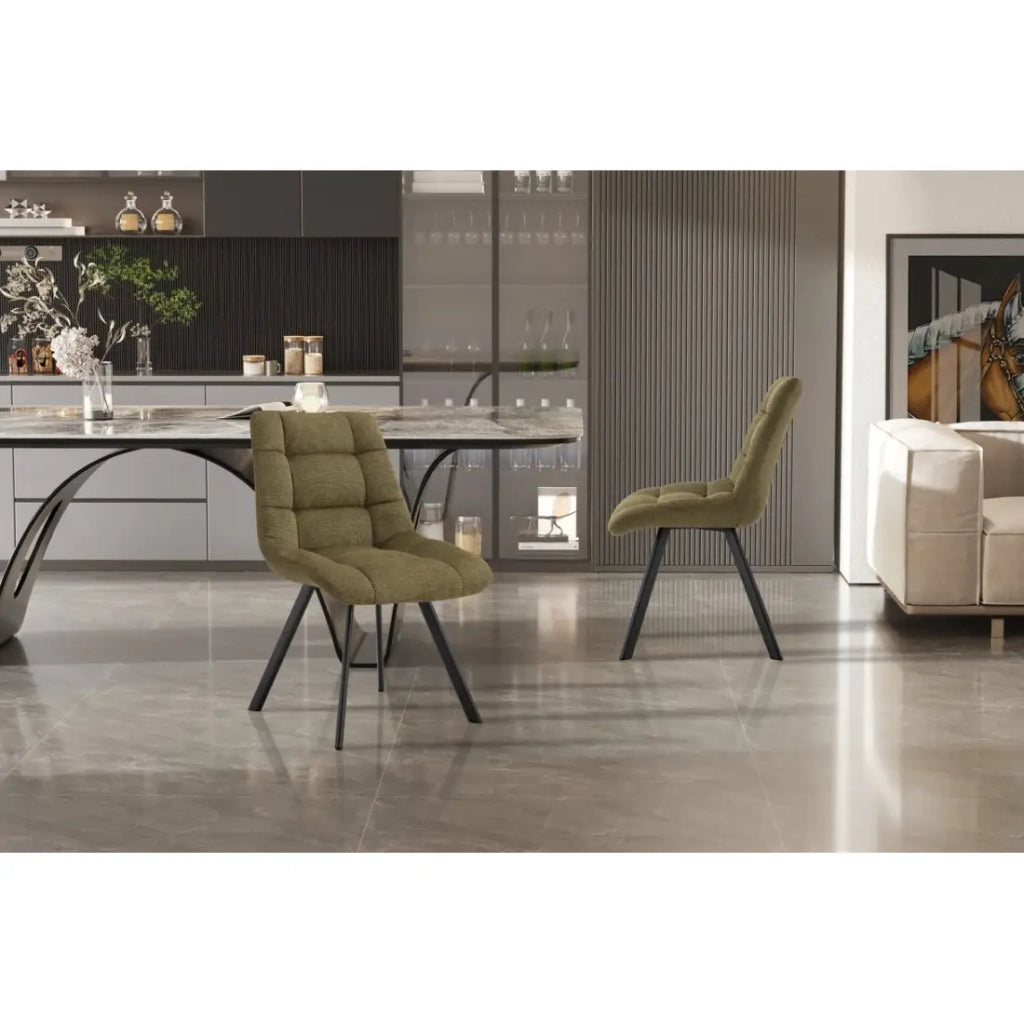 Set di 2 sedie VELMA - Tessuto verde oliva - Gambe in metallo - Design compatto - Eleganza naturale e contemporanea
