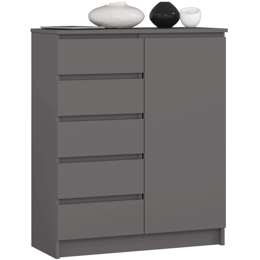 Cassettiera AKORD K80 Comò Grigia Grafite 80 cm 1 porta 5 cassetti 80x35x97 cm