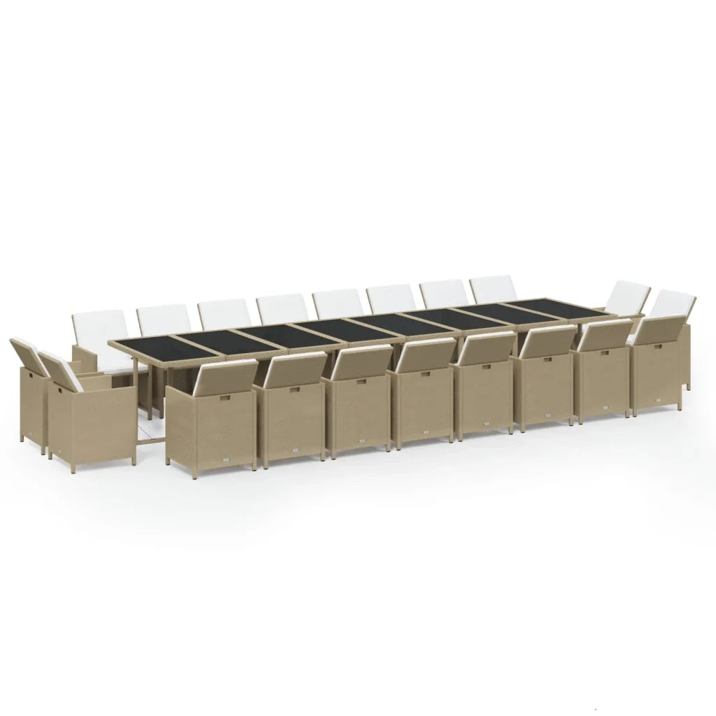 Set da Pranzo per Giardino 21pz con Cuscini in Polyrattan Beige cod mxl 35996