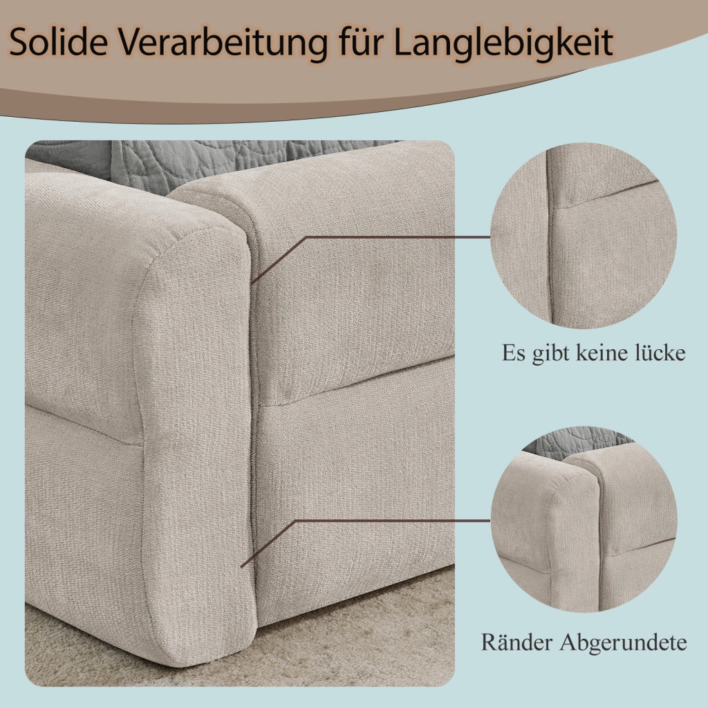 Letto Matrimoniale 140 x 200 cm; in Ciniglia; Schienale Ergonomico; Beige
