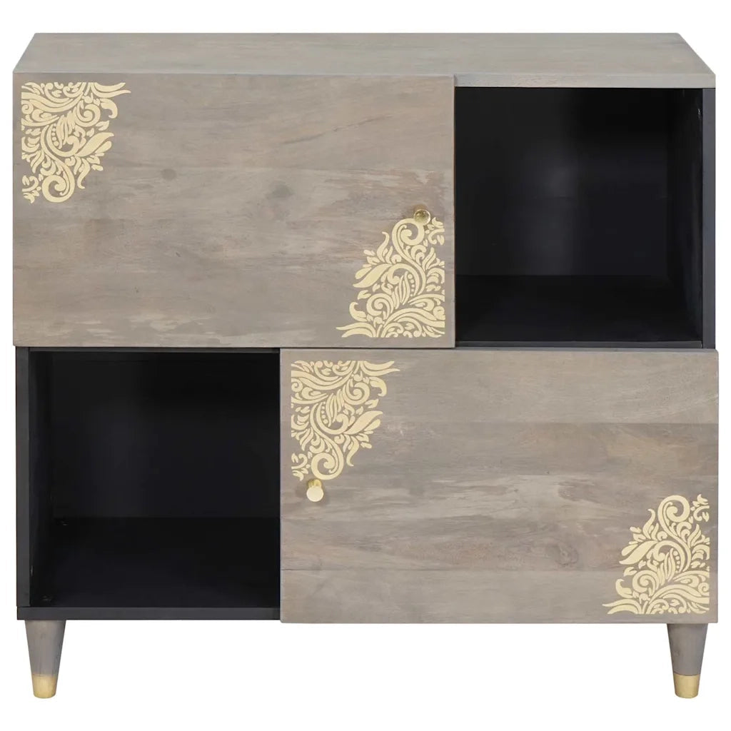 Credenza-Buffet-Armadio da cucina Grigio e Oro 80 x 33 x 75 cm Legno di mango massello