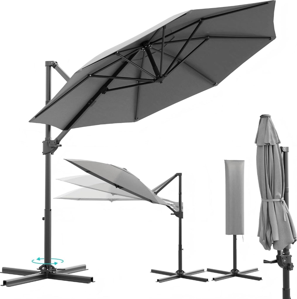 Ombrellone da Giardino Grande 330 cm, Ombrellone da Spiaggia e Giardino con Struttura Rinforzata, Manovella a 360°, Copertura Antivento 7x, Protezione UV 30+