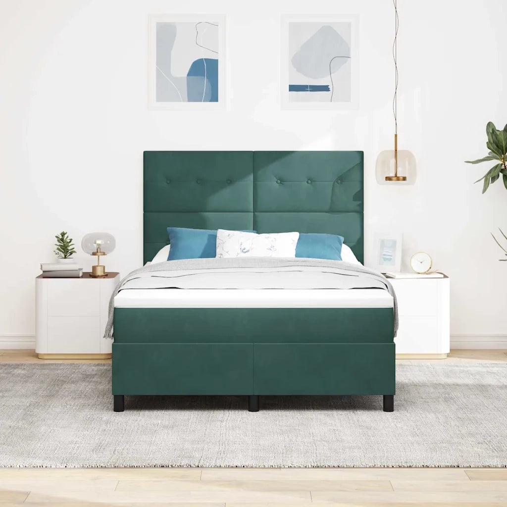 Letto a Sorgente LED Verde Scuro 160 x 200 cm Tessuto