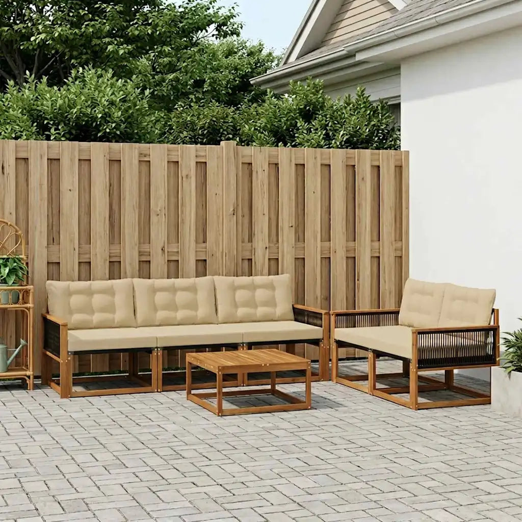 Set di divani da esterno con cuscino 6 pcs Naturale e Beige
