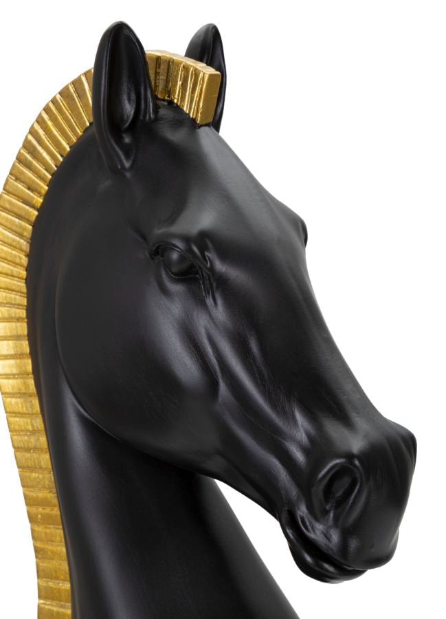 Cavallo da Scacchi 18,5x50x18,5 cm in Poliresina Nero/Oro