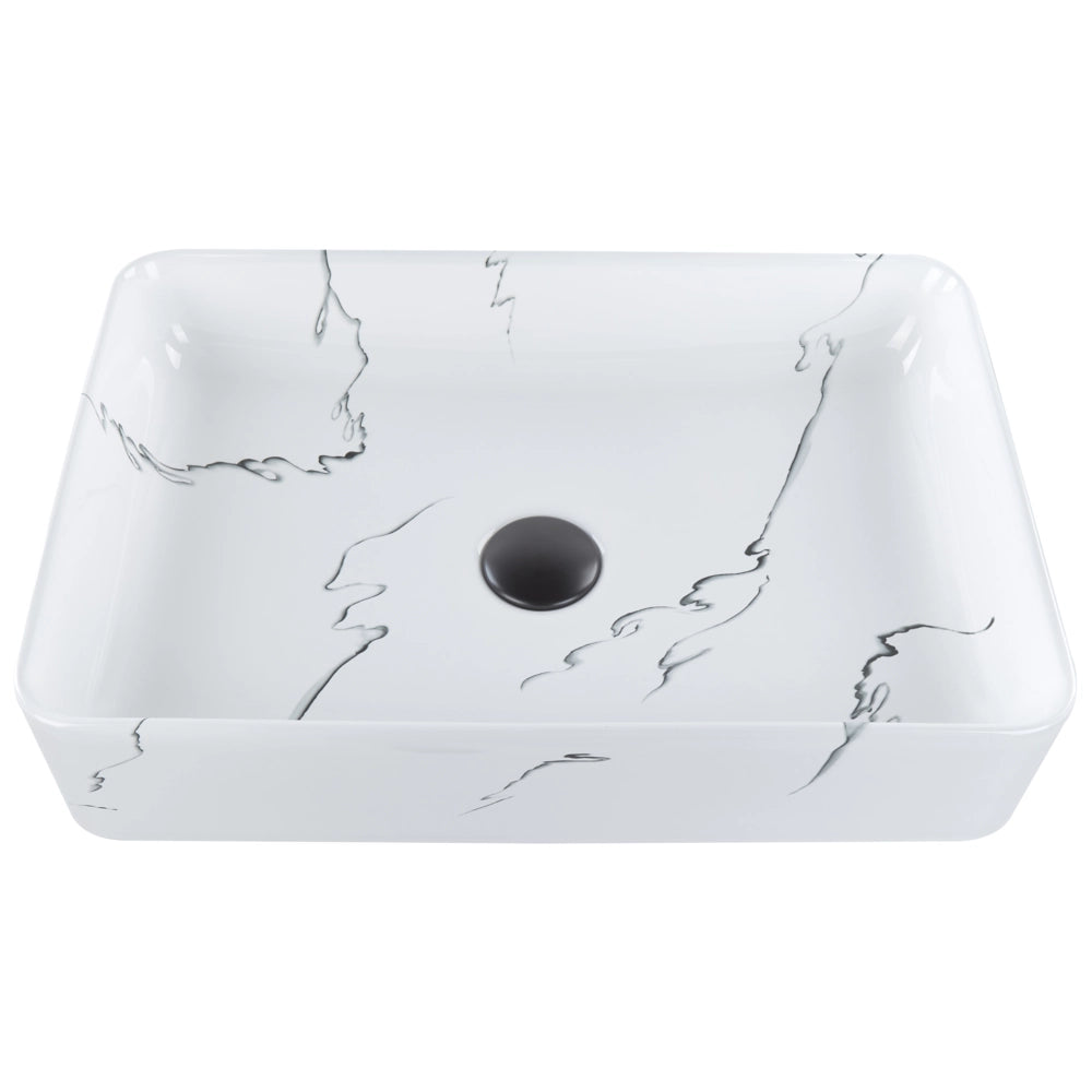 Lavabo da appoggio in ceramica bianca effetto marmo 510 x 340 mm Lavabo da bagno rettangolare stile Glam