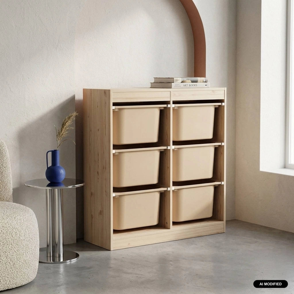 Mobile contenitore per bambini con 6 scatole colorate, beige