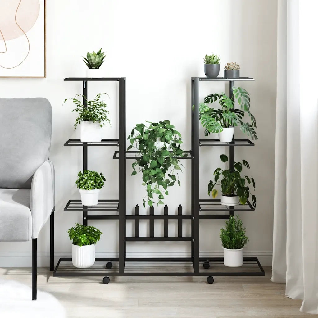 Portafiori | Sostegno per piante con Ruote 94,5x24,5x91,5 cm Ferro Nero