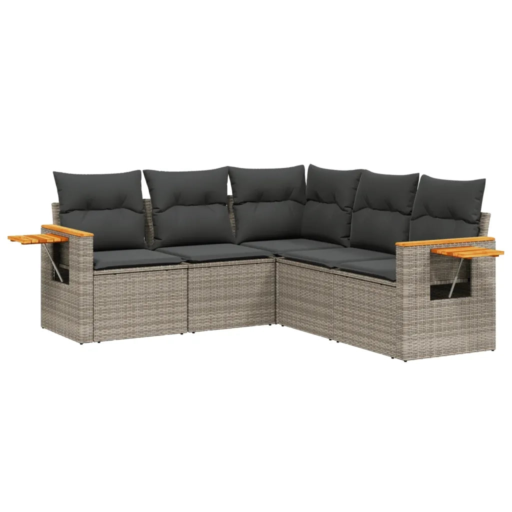 Set Divano da Giardino 5 pz con Cuscini Grigio in Polyrattan 3259204