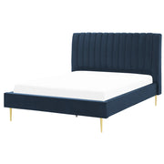 Letto imbottito velluto blu scuro e oro rete a doghe testiera alta 140 x 200 cm testata alta design retrò