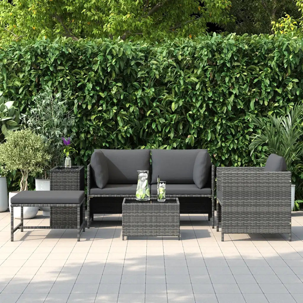 Set Divani da Giardino 4 pz con Cuscini in Polyrattan Grigio cod mxl 70680