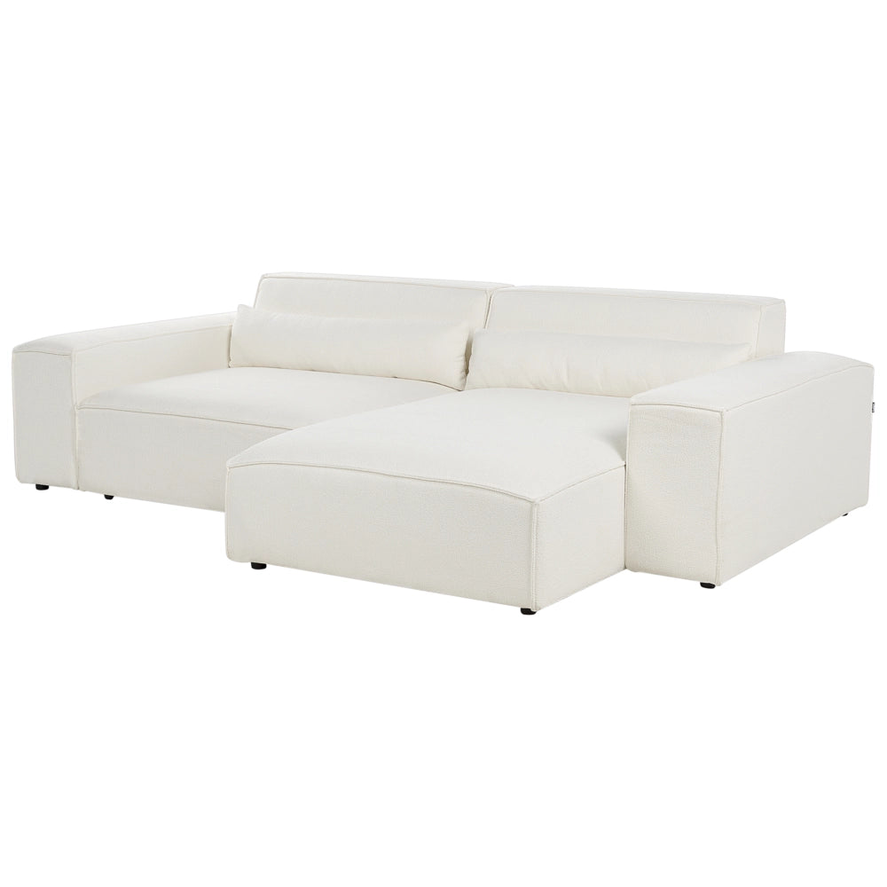 Divano modulare a 2 posti a sinistra con ottomana Divano componibile in bouclé bianco con gambe nere Soggiorno moderno