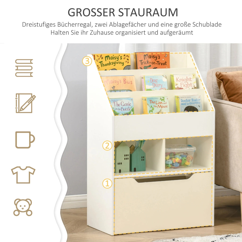 Libreria bambini con cassetto ¨C Xylo ¨C legno bianco 60x29,9x90 cm ripiani stoccaggio cameretta