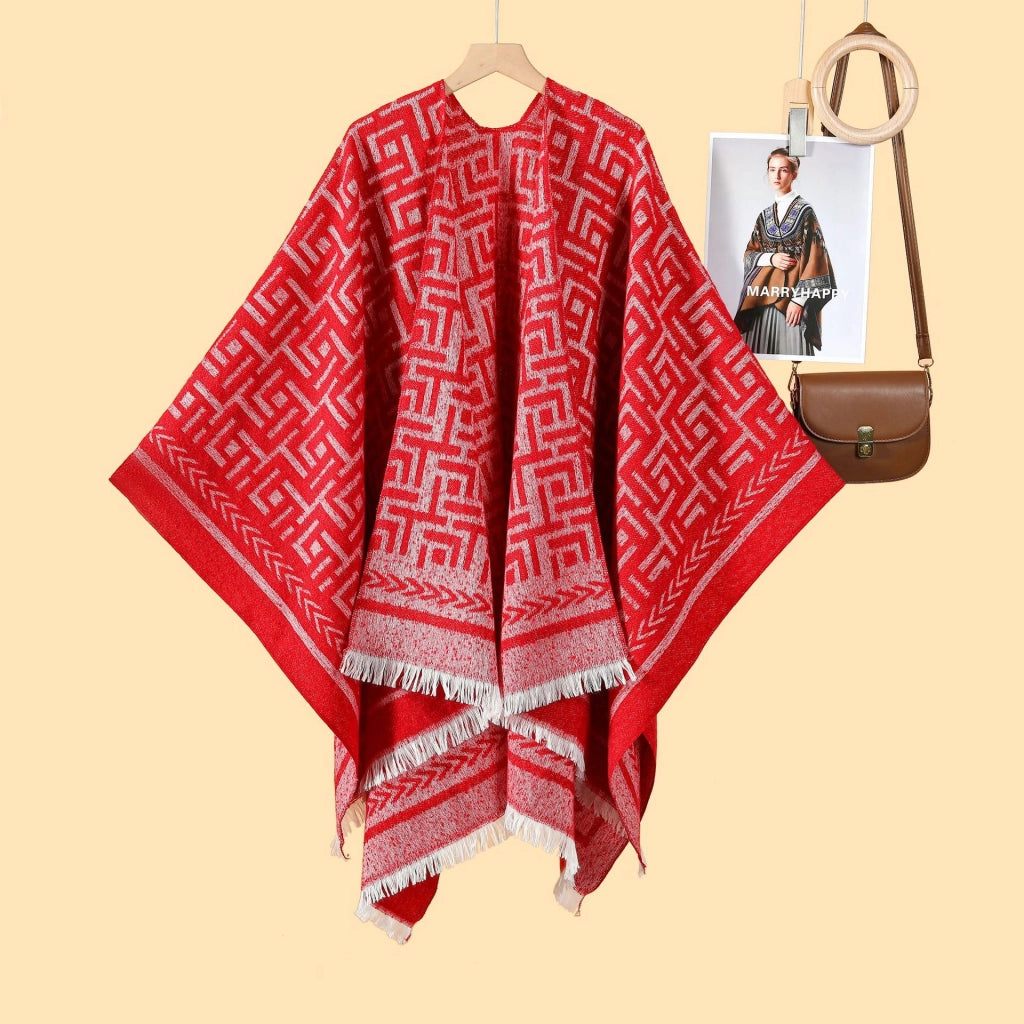 Sciarpa double face divisa in stile europeo e americano, cardigan caldo e reversibile da donna, adatto per l'uso esterno e per tenersi al caldo.