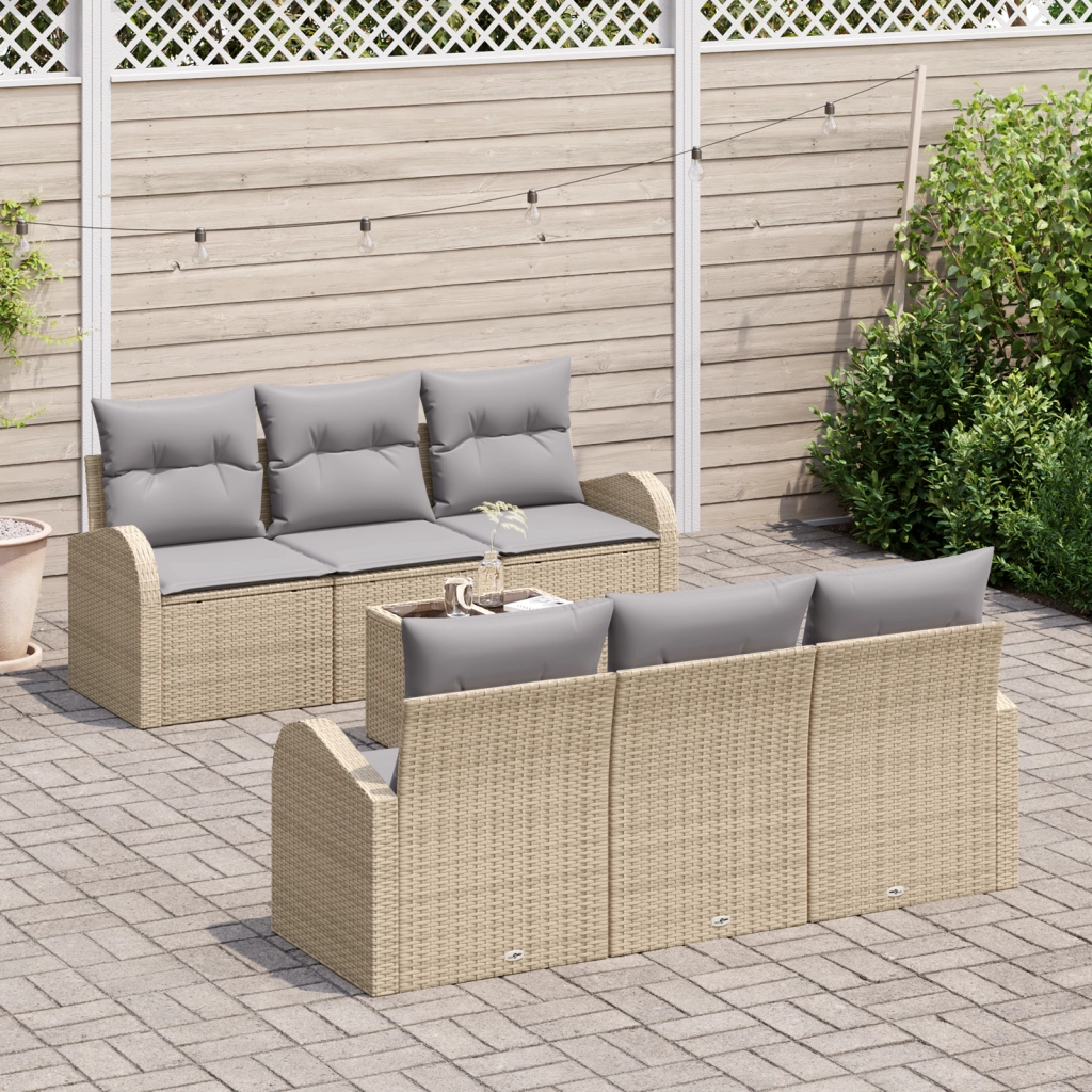 Set di Divani da Giardino con Cuscini 7 Pezzi Beige Polyrattan