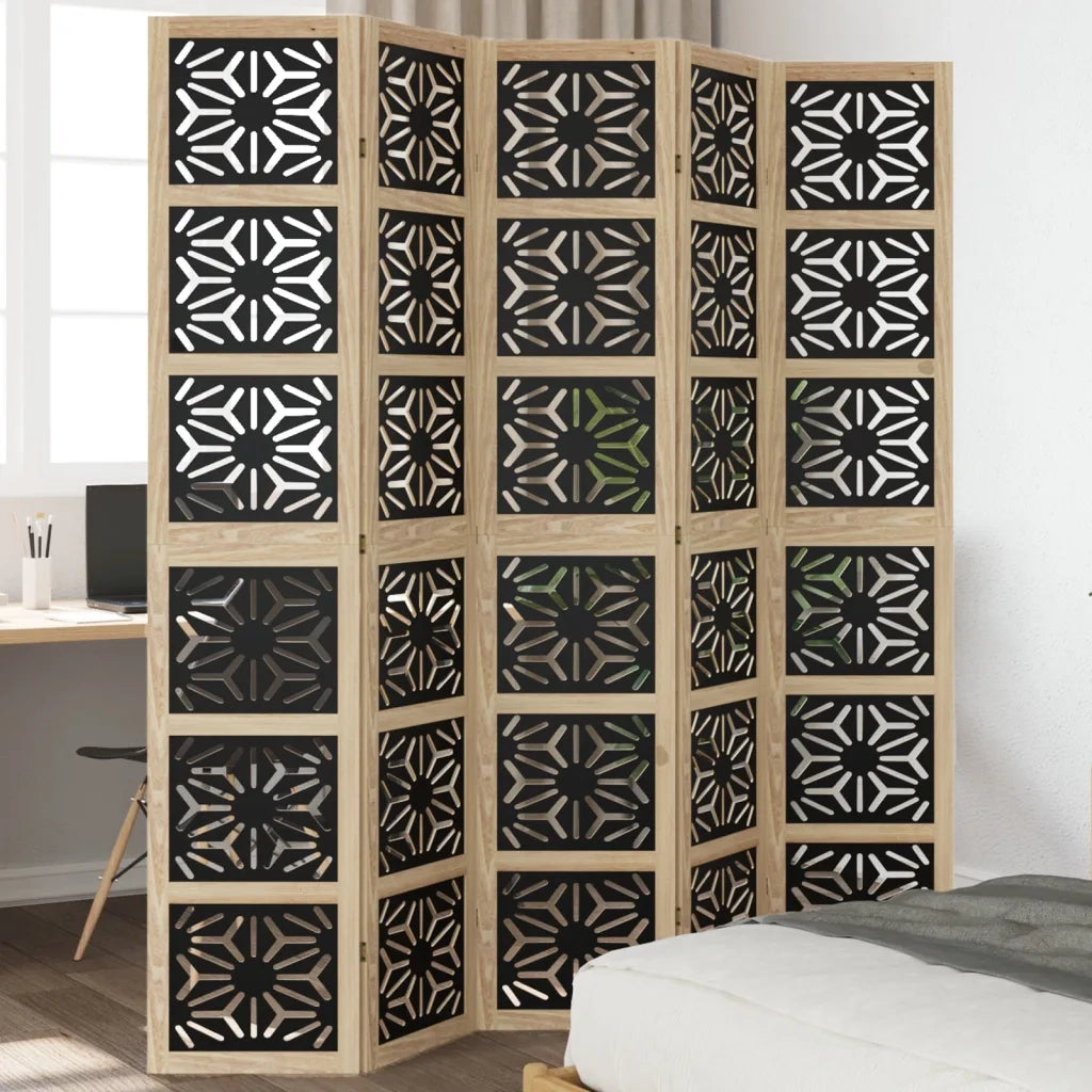 Divisorio Ambienti 5 Pannelli Marrone e nero Legno di Paulowniacod mxl 91249