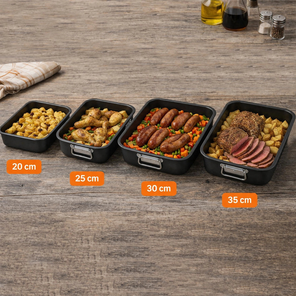 Set 4 Teglie Rettangolari Vulcano 20-25-30-35cm Teglia da Cucina Antiaderente