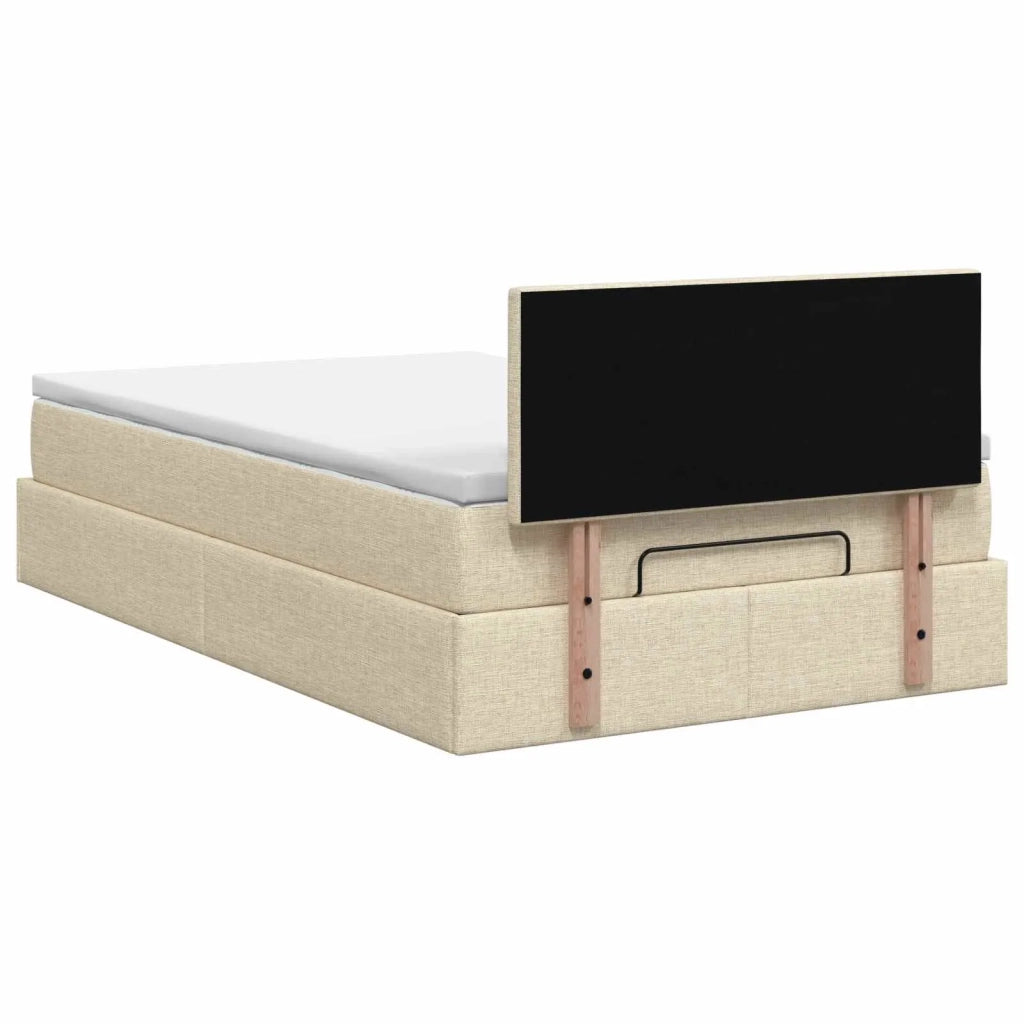 Letto ottomano con materasso Crema 120 x 190 cm Tessuto 3456314