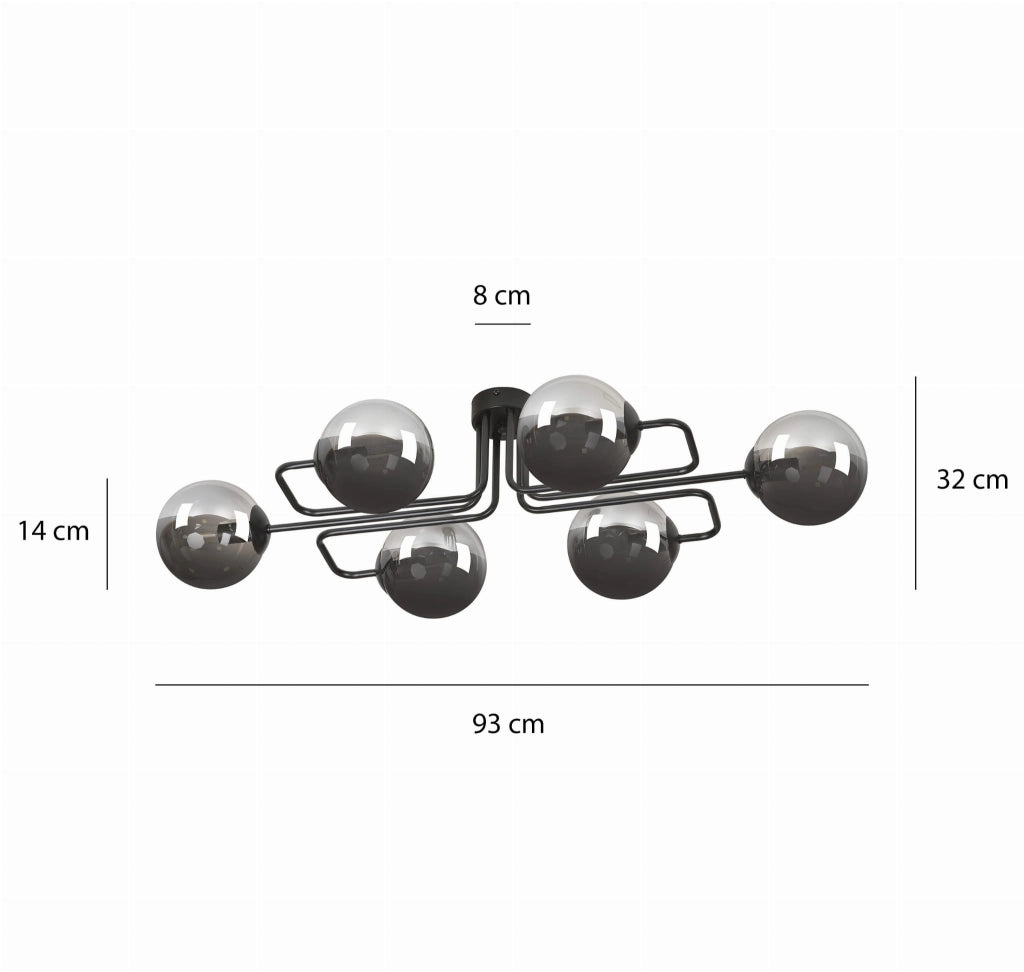Lampadario Emibig Brendi 6 luci E14 nero grafite metallo