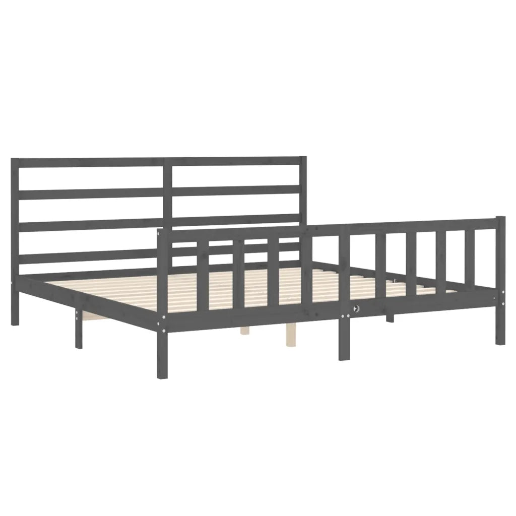Giroletto con Testiera Grigio 200x200 cm in Legno Massello 3191928
