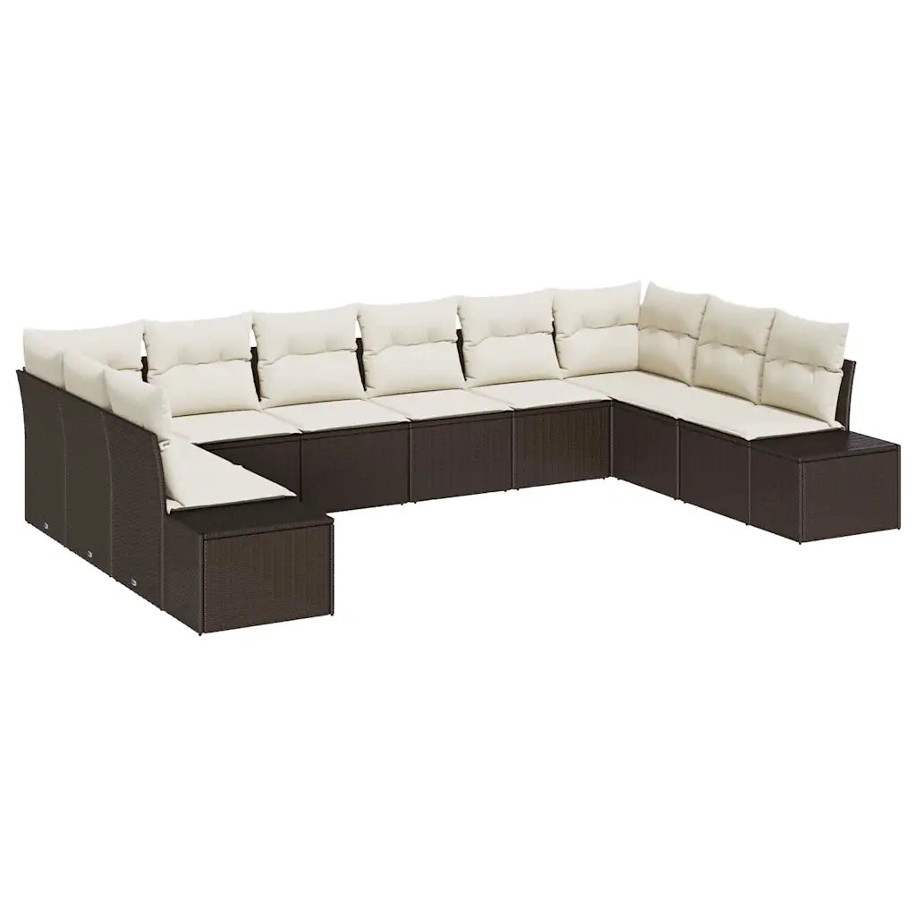 Set Divano da Giardino 10 pcs Marrone e Crema Polyrattan 3355907