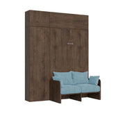 Letto una piazza e mezzo a scomparsa 120 Kentaro con divano e mobili noce, azzurro