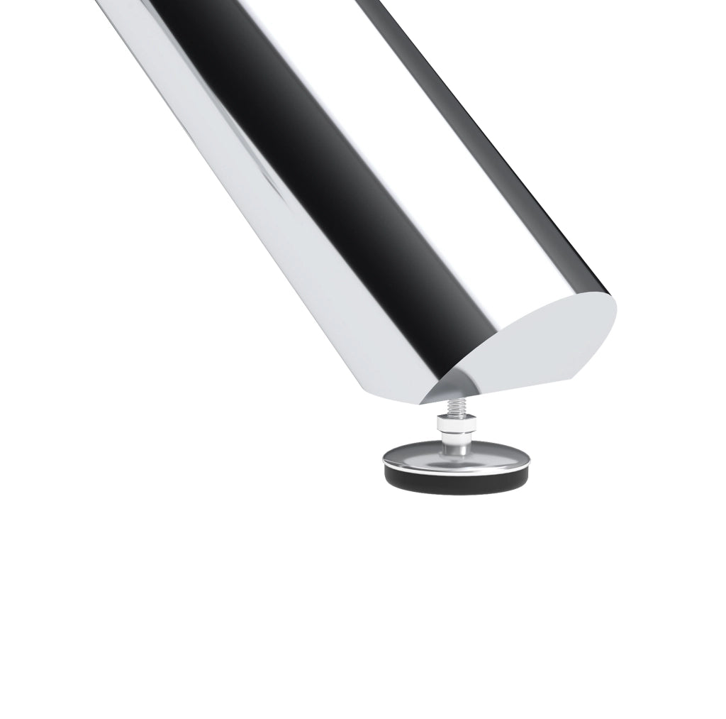 Tavolo da pranzo con piano in vetro temperato trasparente e gambe in metallo silver
