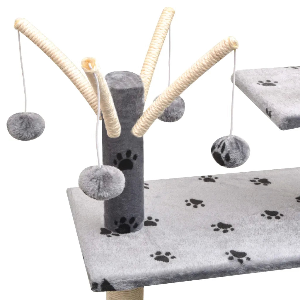 Albero per Gatti Tiragraffi Sisal 125 cm Zampe Stampate Grigio 170481