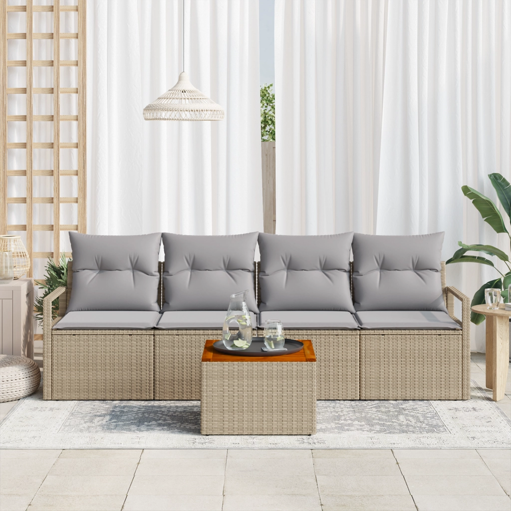 Set di divani da giardino a 5 pezzi  con cuscini Beige Polyrattan Acacia