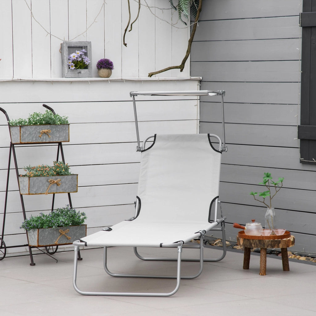 Lettino Prendisole da Giardino Pieghevole 187x58x36 cm in Metallo e Tessuto Oxford Grigio Chiaro