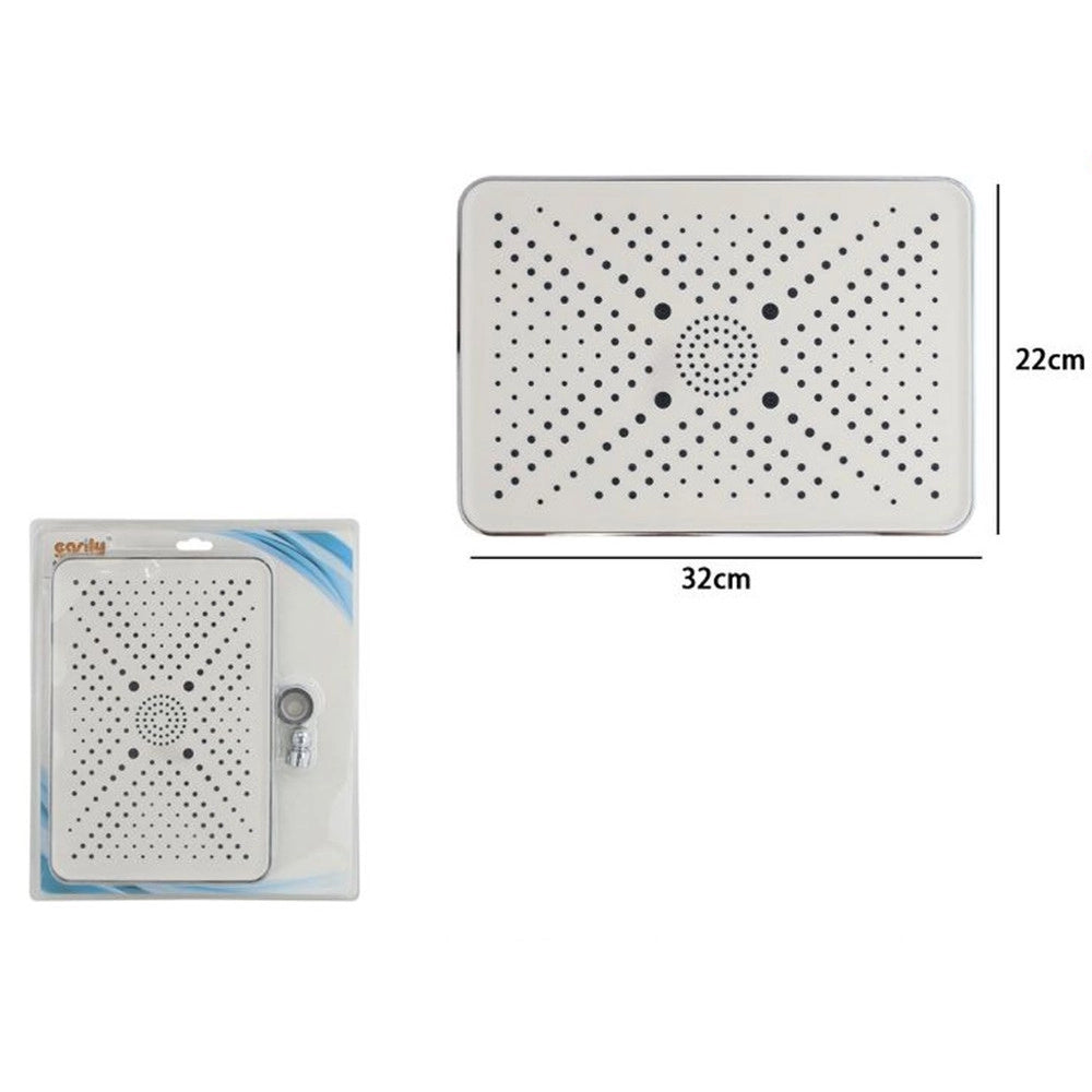 Trade Shop - Soffione Doccia Bagno Rettangolare Ugelli Fori Miscelatore 32x22cm Abs Cromato 87538 -